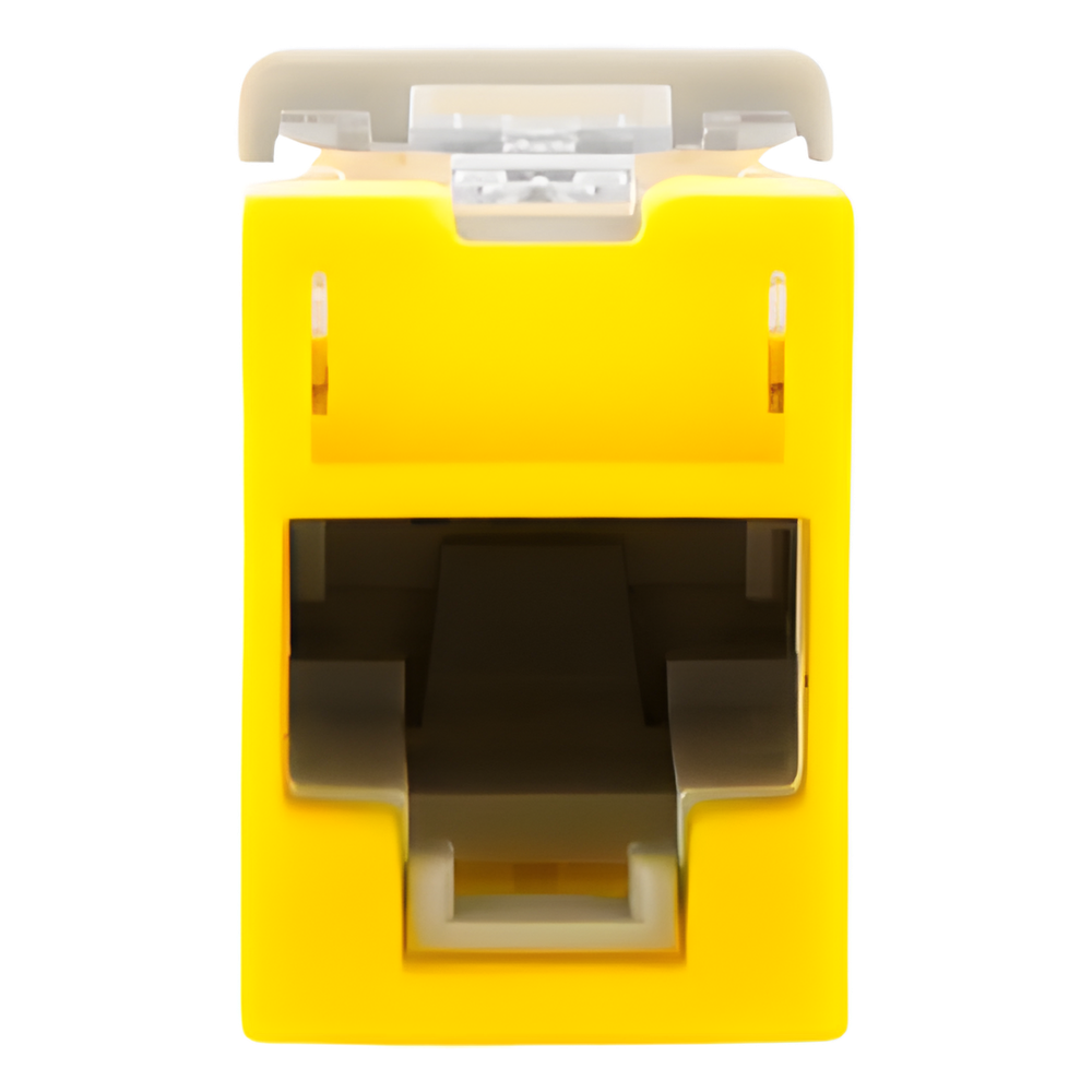 Jack Ultramax Cat5e, UTP, Montaje Híbrido en Placa de Pared (Plano y Angulado), Color Amarillo, Punch Down