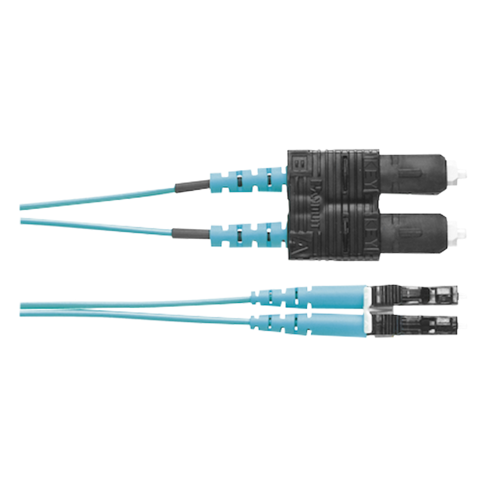 Jumper de Fibra Optica Multimodo 50/125 OM3, LC-SC Duplex, OFNR (Riser), Color Aqua, 2 Metros (6.56 Pies)