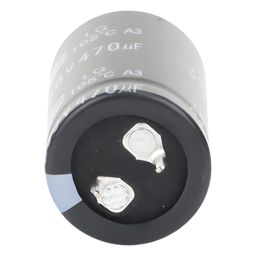 Capacitor Electrolítico de Aluminio, Radial de 470 µFd, 250 Vcc, 105 °C, 25 x 40 mm.