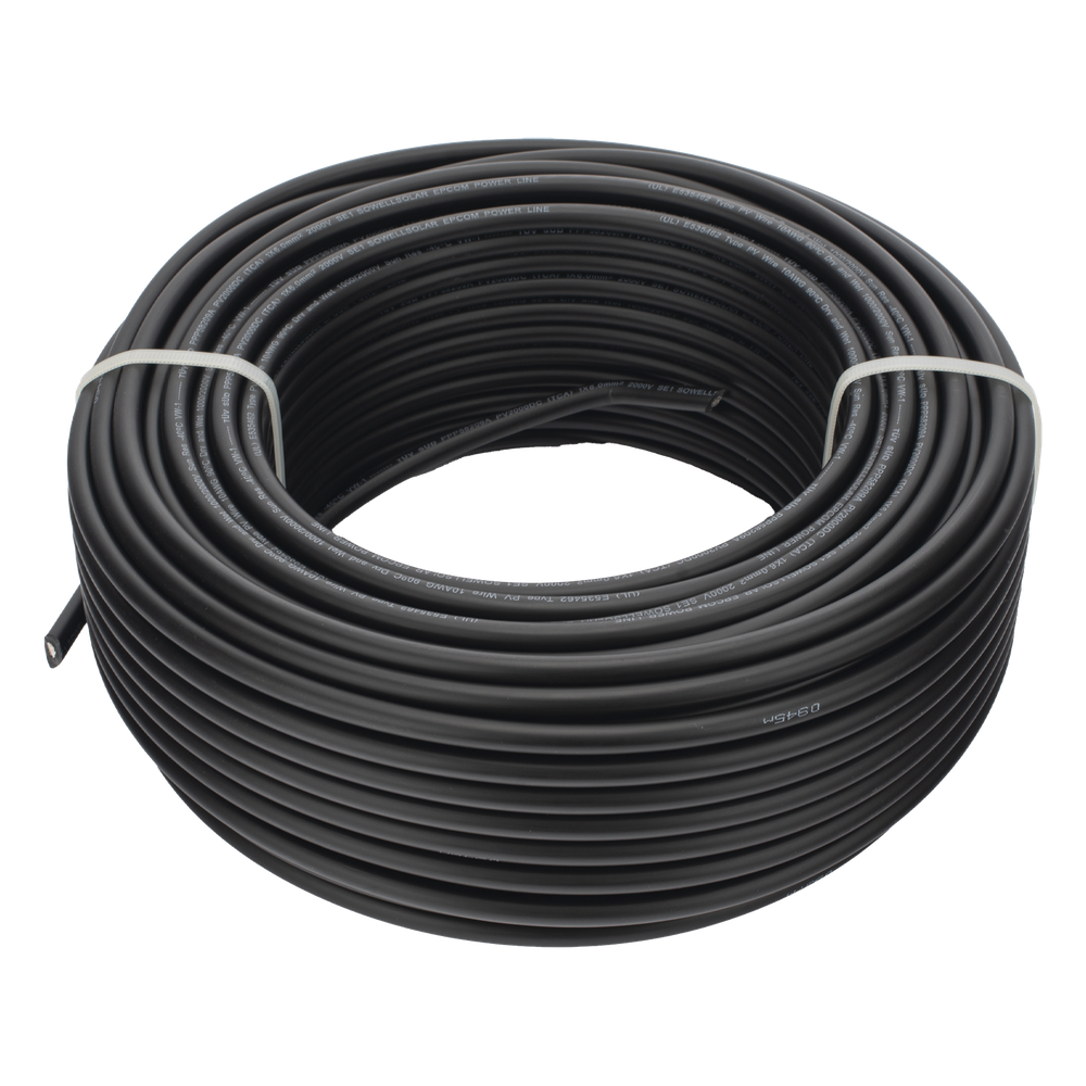 Cable Fotovoltaico Negro / Cobre Estañado / 6 mm² (10 AWG) / 2000V / Rollo de 50 m / / UL 4703 y TUV