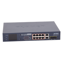 Switch PoE+ / Distancia 250 Metros / 8 Puertos + 2 Combo TP/SFP Gigabit y Pantalla LCD Para Monitoreo