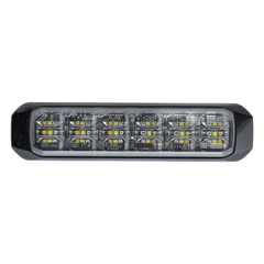Luz Auxiliar de 18 LED, Tricolor Rojo/Blanco/Azul, Lente Transparente, Bisel Negro, SAE