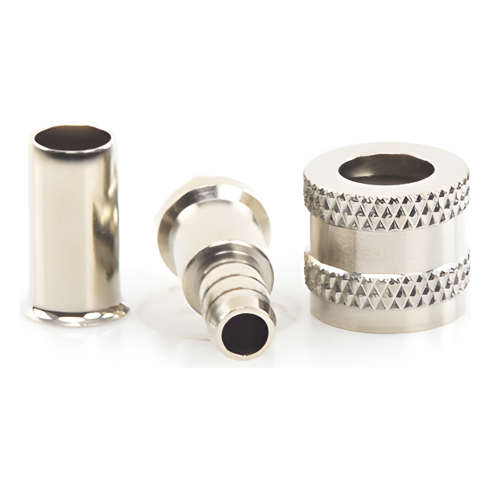 Conector Mini UHF Macho, 50 Ohm, de Anillo Plegable para Cables RG-58/U, RG-142/U, Niquel/Oro/Delrin.
