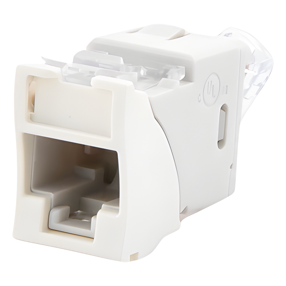 Jack Ultramax Cat6, UTP, Montaje Híbrido en Placa de Pared (Plano y Angulado), Color Blanco, Punch Down