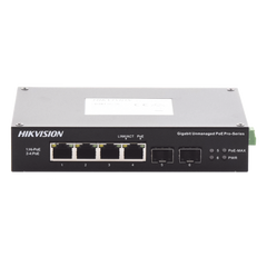 Switch Industrial No Administrable Gigabit / 3 Puertos Gigabit PoE+ (30 W) + 1 Puerto Gigabit PoE++ (60 W) / 2 Puertos SFP / 65 W Total / 48 a 57 VCD / Ideal para Proyectos / 300 Metros de Distancia