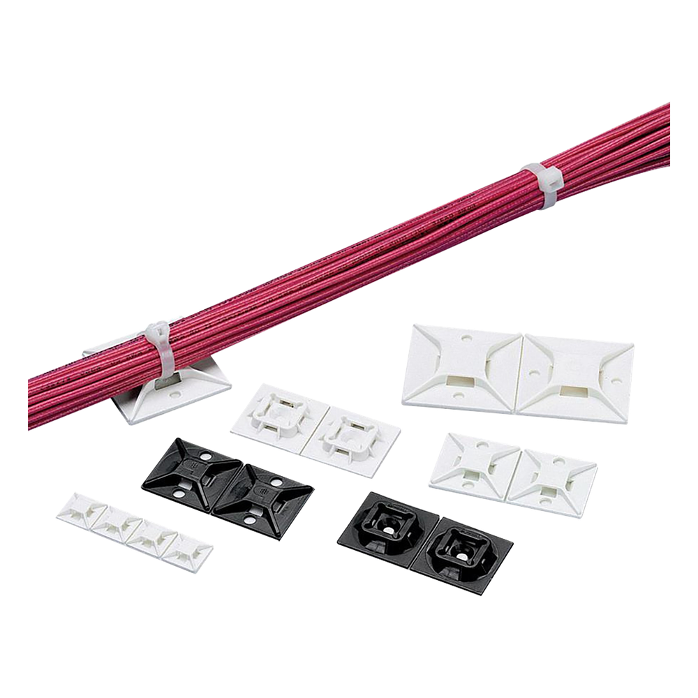 Montaje-Sujetador Para Cable de 4 vías, con Adhesivo Acrilico, 25.4 x 25.4mm (1in x 1in), Color Negro, Uso en Exterior, 1 pieza