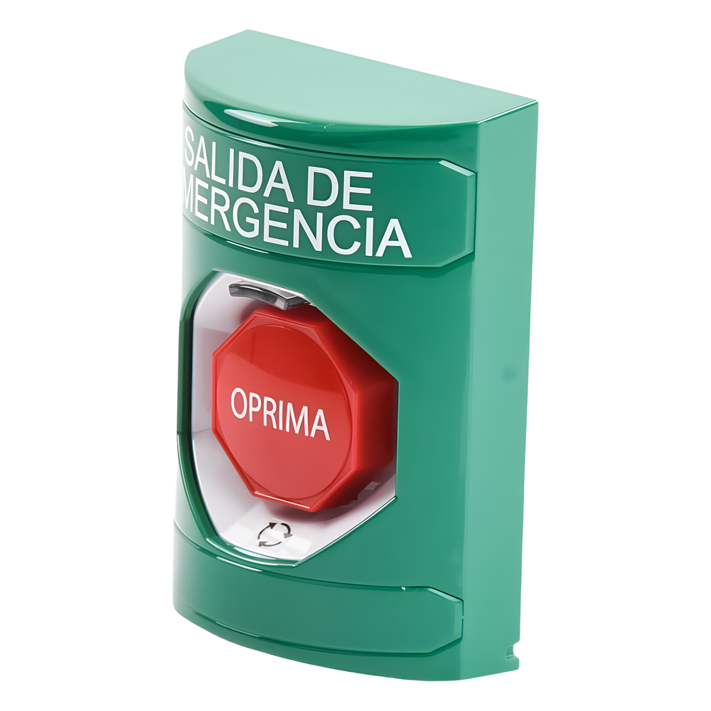 Botón de Salida de Emergencia , Texto en Español,  Acción Mantenida, Girar para Restablecer, LED de iluminación