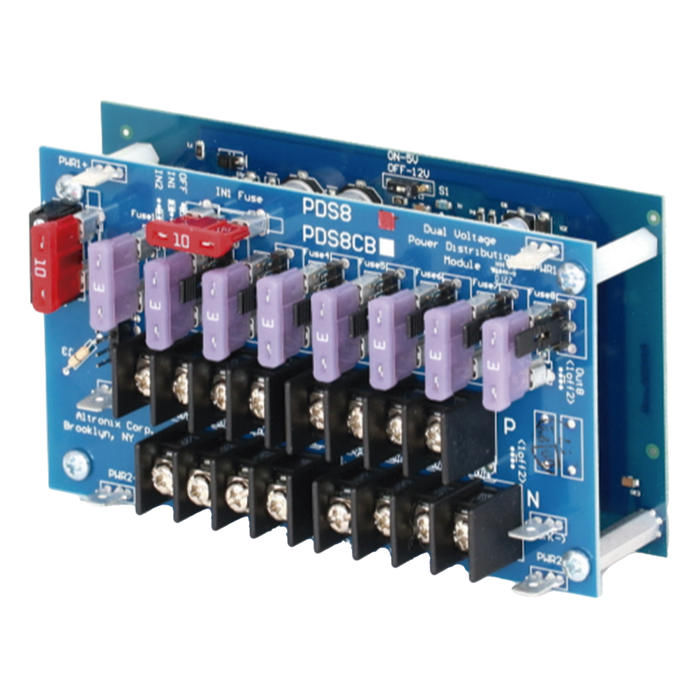 Módulo Distribuidor de Energía / 8 Salidas / Entrada Dual 5-24VDC @10A o 16-28VAC @14A / Salidas Seleccionables / Apagado Individual por Servicio