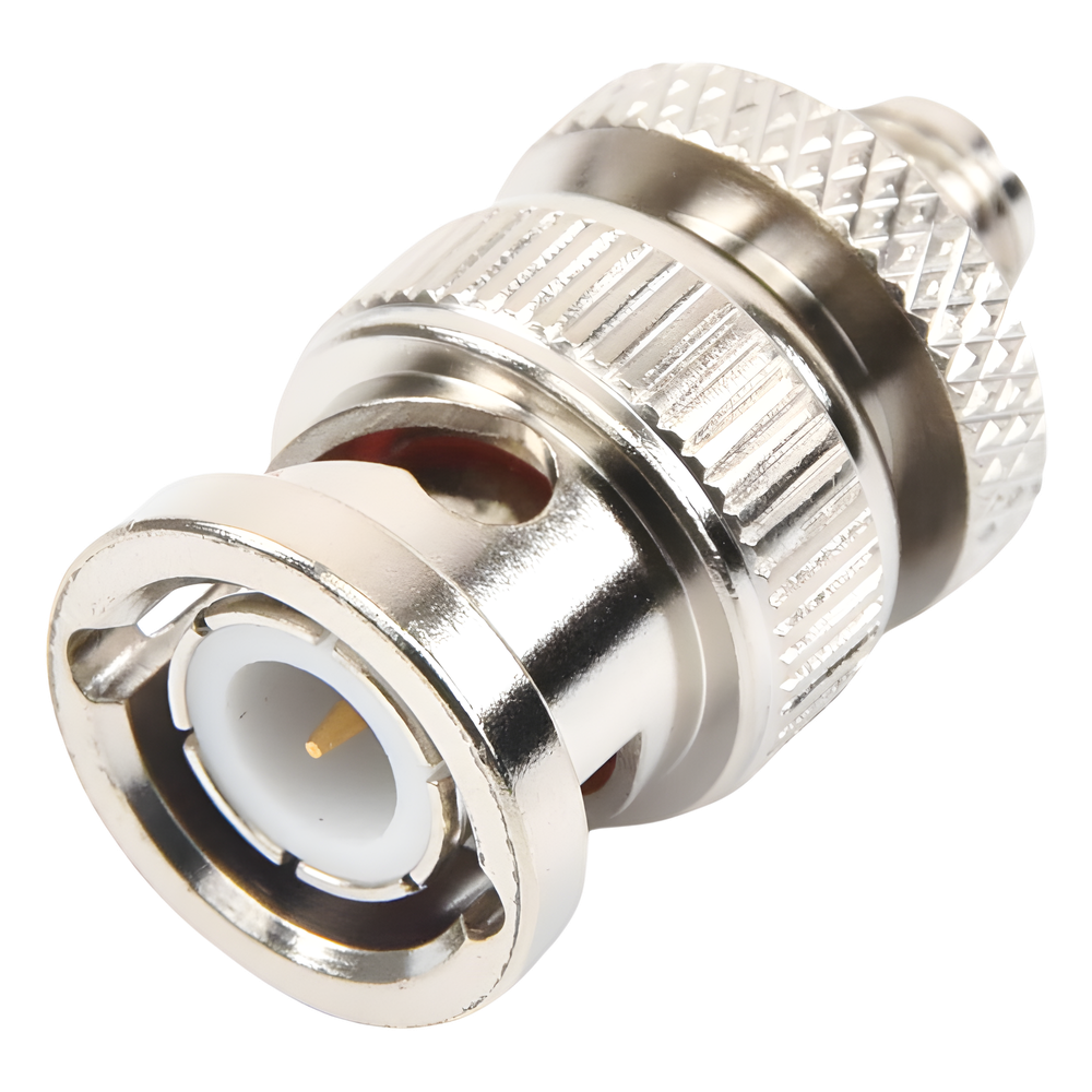 Adaptador en Línea de Conector SMA Hembra a BNC Macho, Níquel/ Oro/ Teflón.