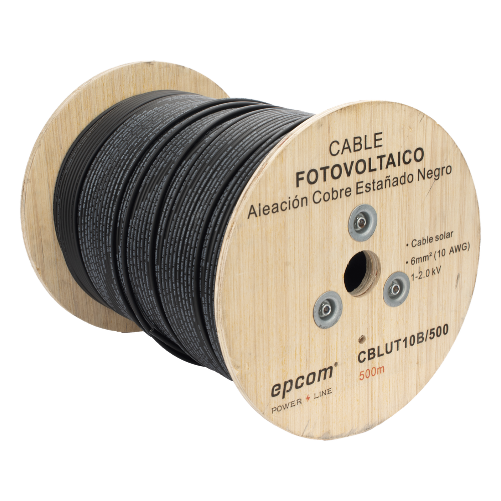 Cable Fotovoltaico Negro / Cobre Estañado / 6 mm² (10 AWG) / 2000V / Rollo de 500 m / / UL 4703 y TUV