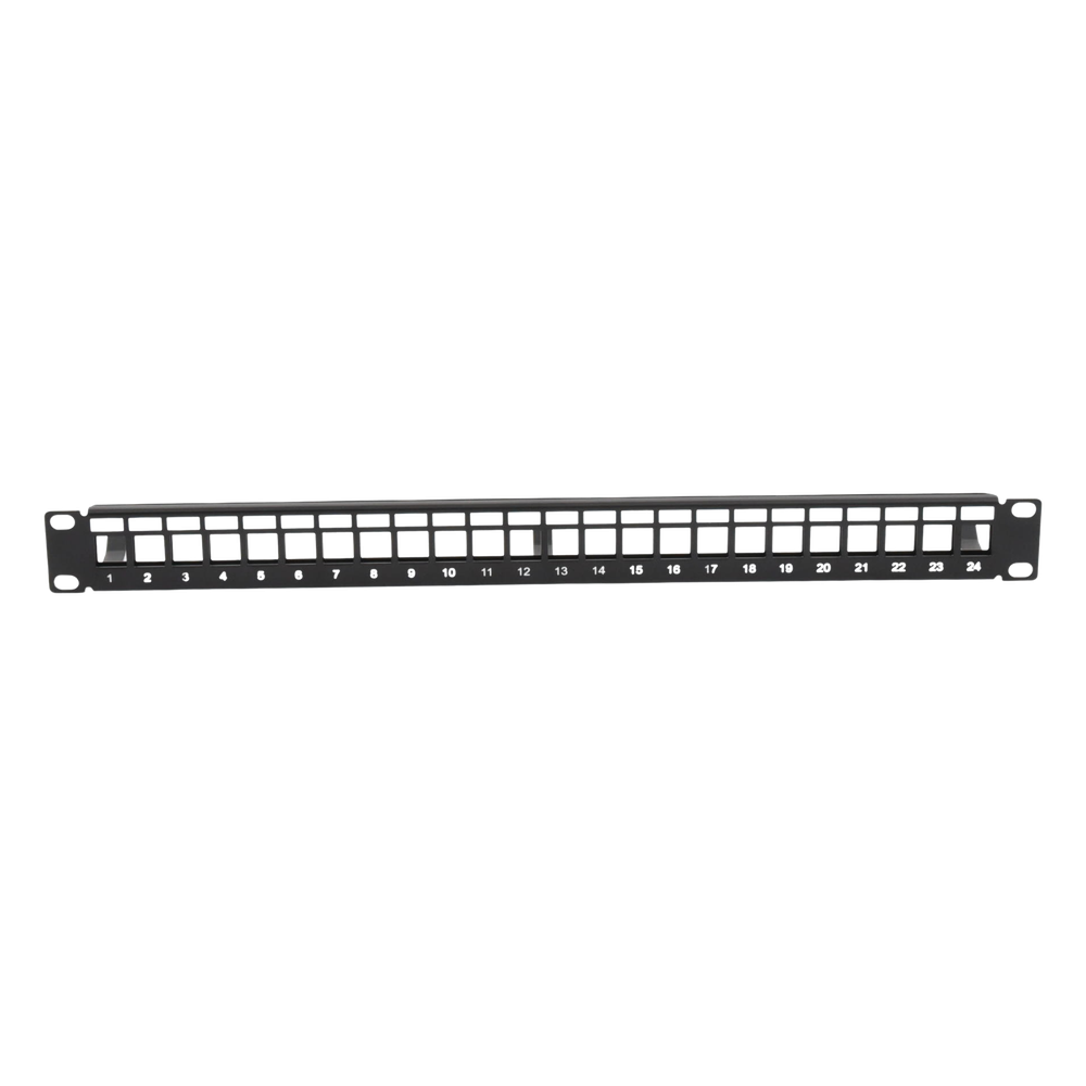 Patch Panel Modular sin Blindaje de 24 Puertos, 1U, con Barra para Organizar Cable