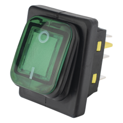 Interruptor tipo Switch con Led Color Verde / IP65 / Diseño Industrial / NO, COM, NC / Terminales tipo F1
