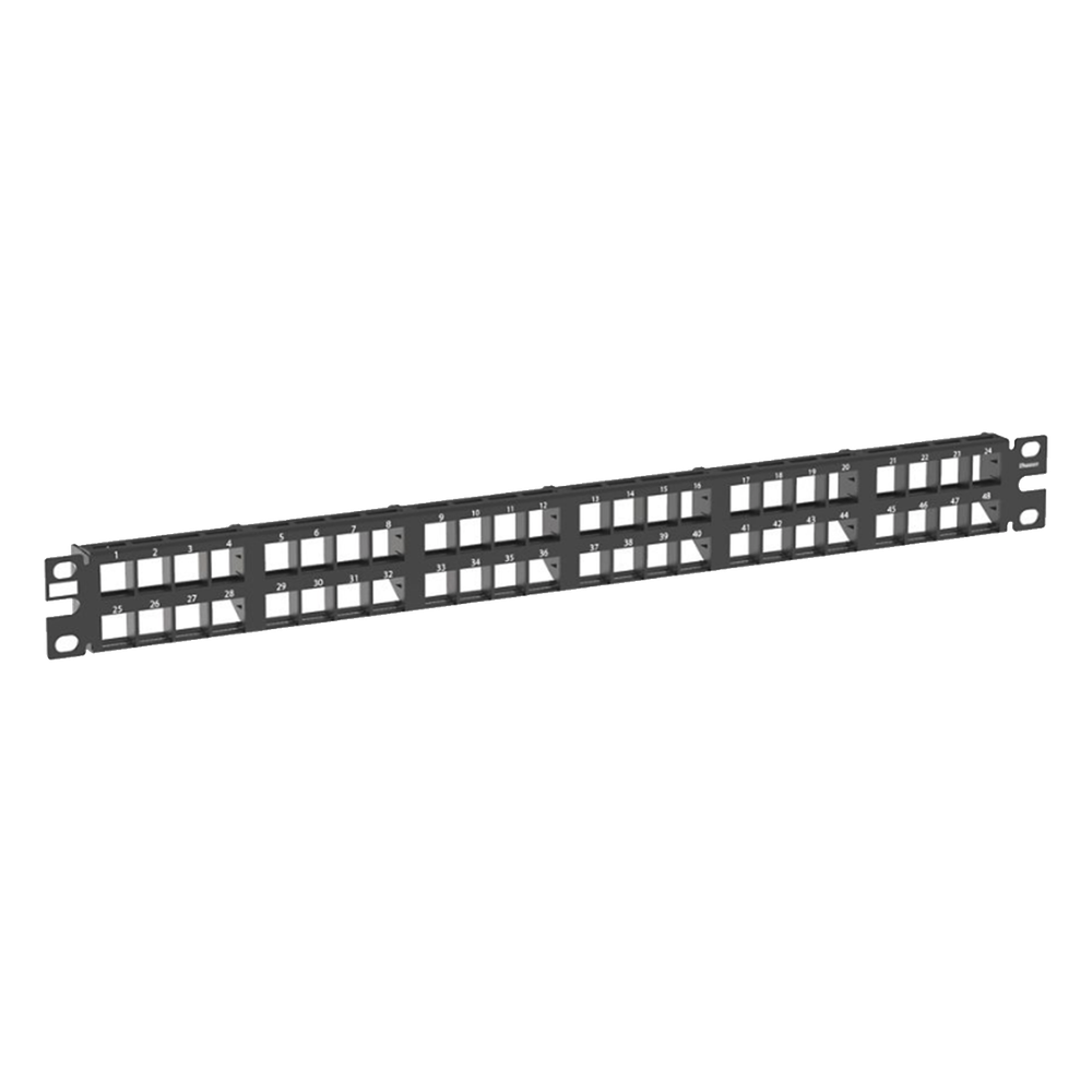 Panel de Parcheo Modular de Alta Densidad, Keystone (Sin Conectores), Identificación con Etiqueta Adhesiva, de 48 Puertos en 1 UR