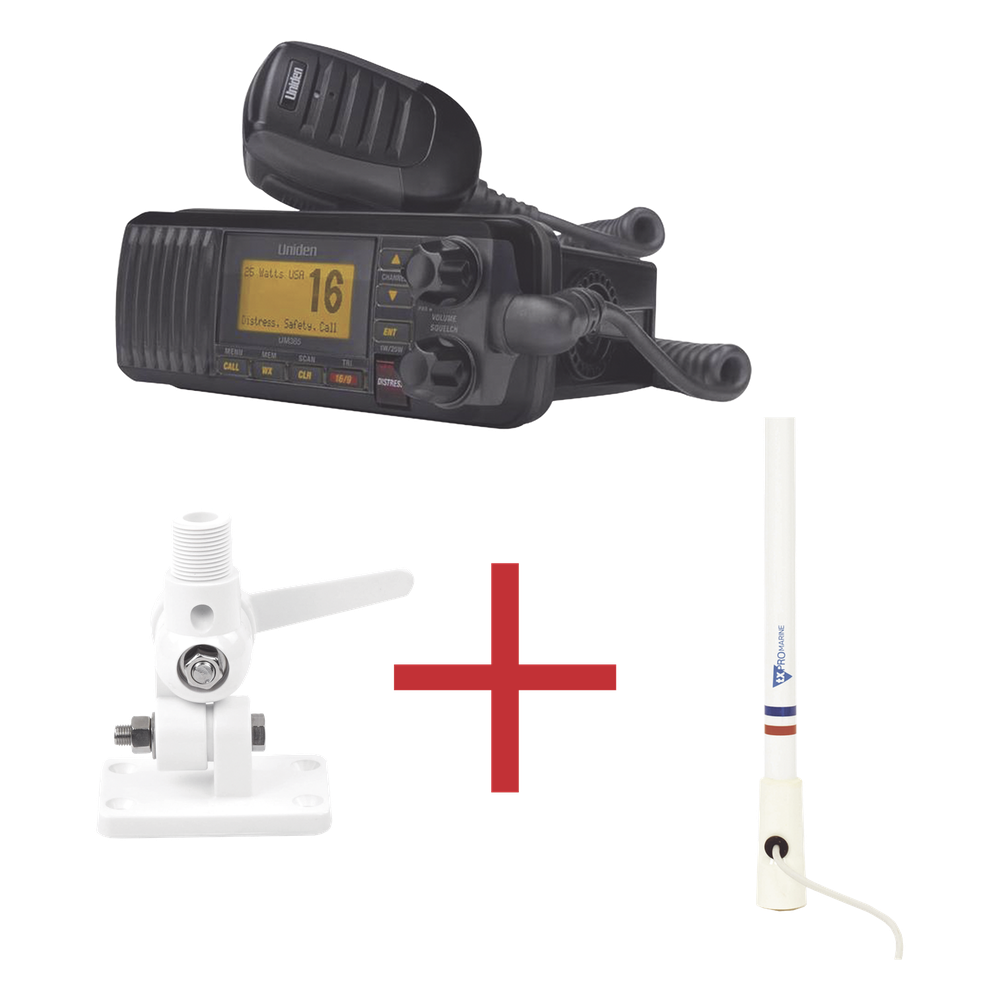 Kit de radio UM385BK | mas antena marina de fibra de vidrio TX-5206-SYS y soporte para antena 4186