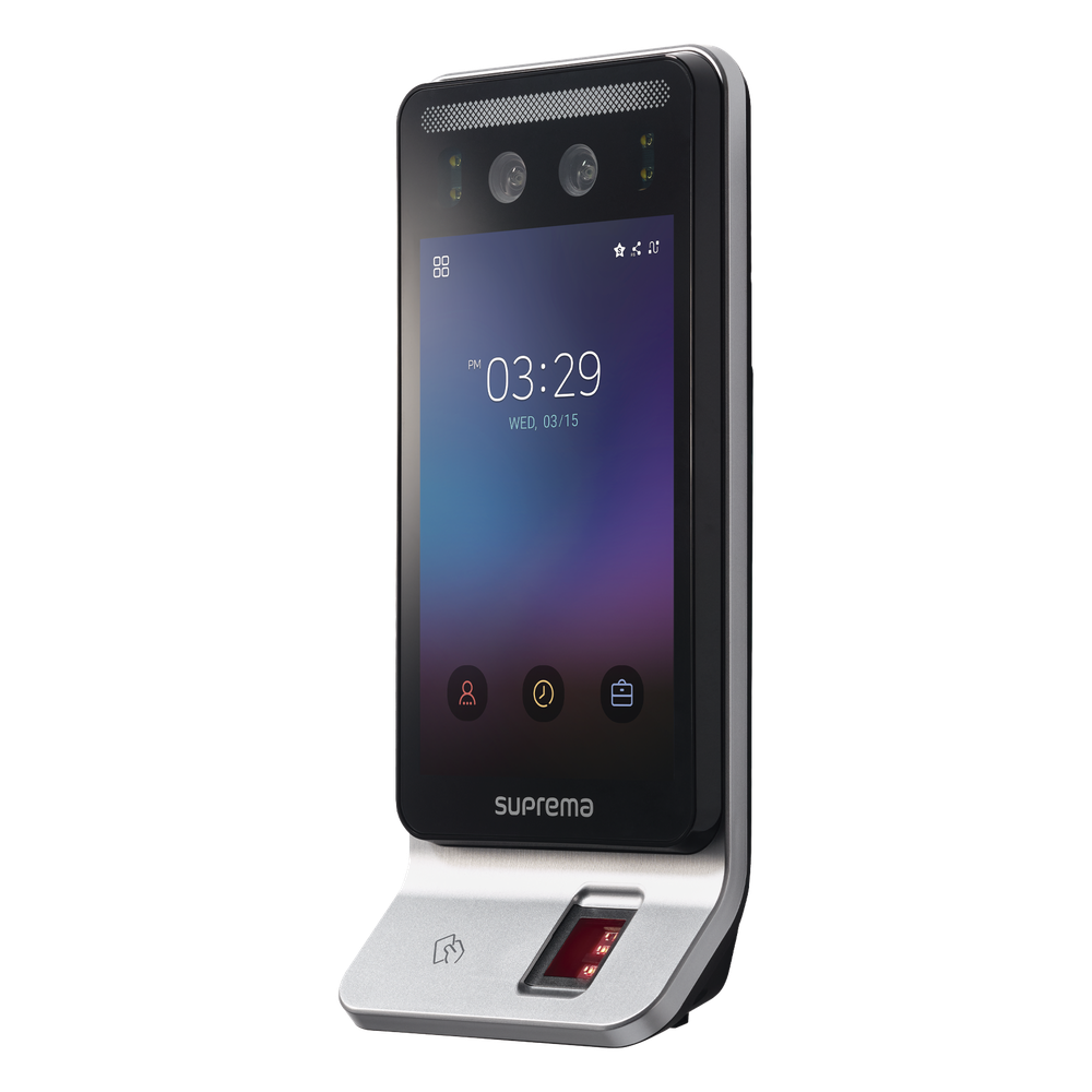 Lector Multi-tecnologia con detector de cubrebocas- Reconocimiento Facial, Huella, Tarjeta Móvil y lector de RFID(125kHz EM & 13.56 Mhz MIFARE)  Compatible con BioStar2,  Uso para Control de Acceso y Asistencia