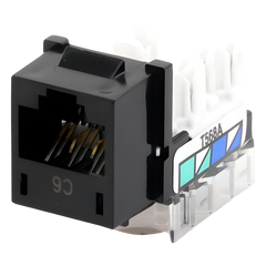 Jack RJ45 categoría 6 de 8 conductores tipo snap-in color negro para el marco de 6 puertos de la línea Claro