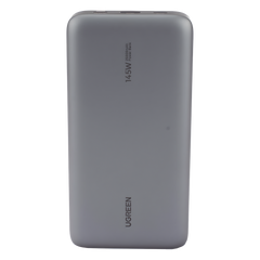Power Bank de 25000mAh | 3 Salidas 145W Max. | USB-A + 2 USB-C | PD 3.0, QC3.0 | FCP | SCP | Pantalla Inteligente | Carcasa Ignifuga | Color Gris | Incluye Cable USB de 50cm | Carga tu Laptop de Manera Segura.