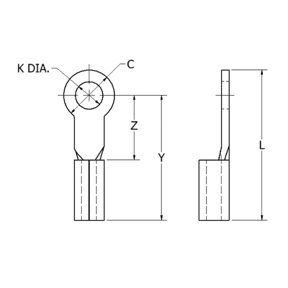 Zapata Terminal de Ojillo  para Tornillo 3/16" (5 mm) y Cable Calibre 16-14 AWG.