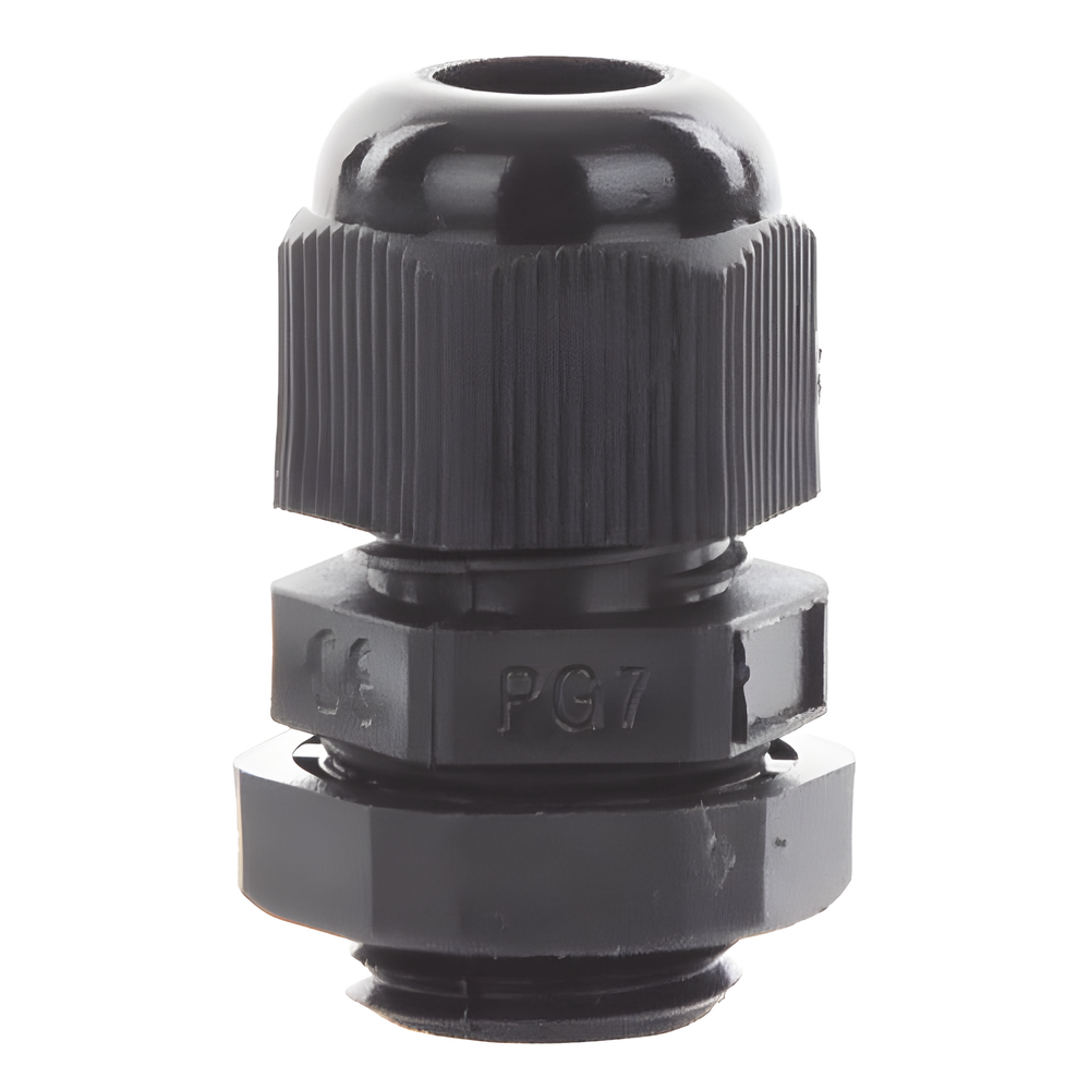 Conector Plástico Negro Tipo Glándula para Cable de 3.5 a 6 mm de Diámetro.
