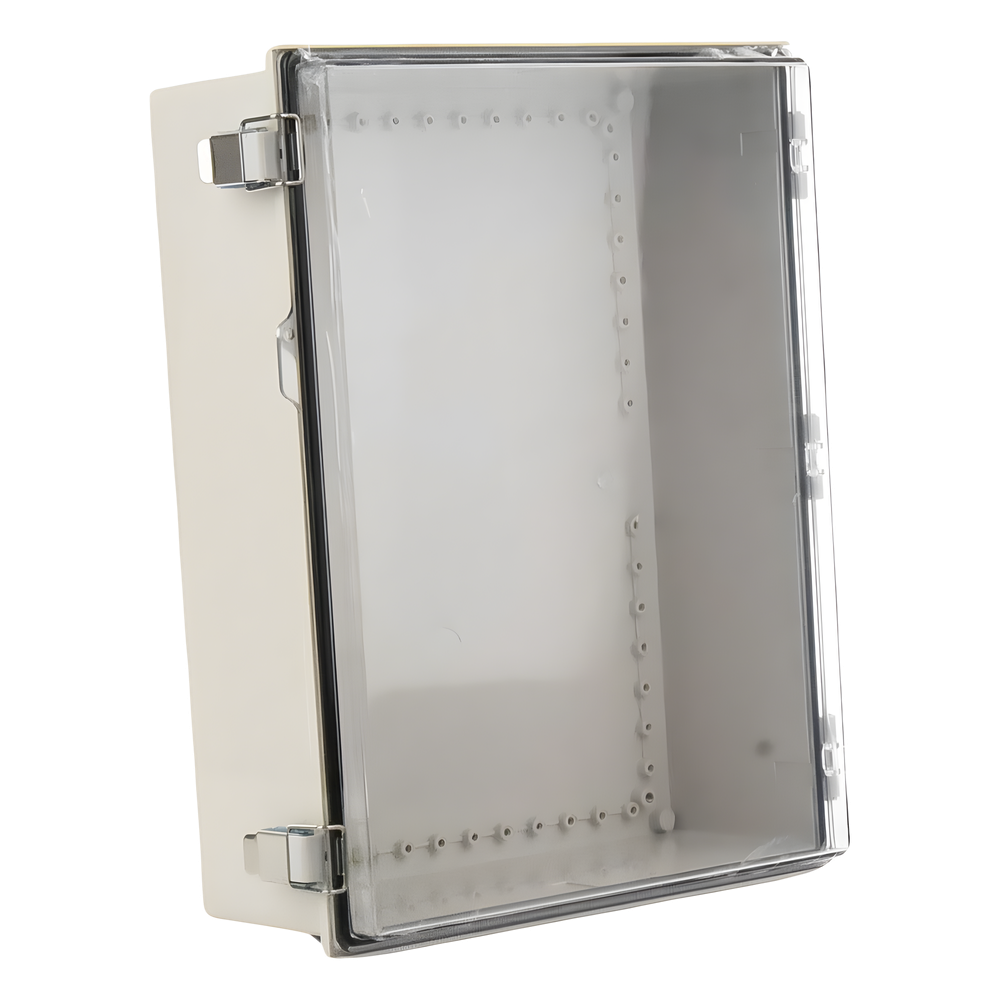 Gabinete Plástico ABS, Puerta Transparente, Uso en Intemperie (350 x 460 x 160 mm) Cierre por Broches Inoxidables y Permite Cerrado con Candado y Llave (Perno 5mm) No Incluido