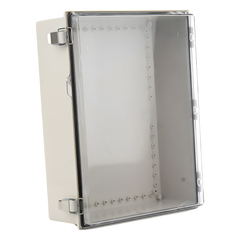 Gabinete Plástico ABS, Puerta Transparente, Uso en Intemperie (350 x 460 x 160 mm) Cierre por Broches Inoxidables y Permite Cerrado con Candado y Llave (Perno 5mm) No Incluido