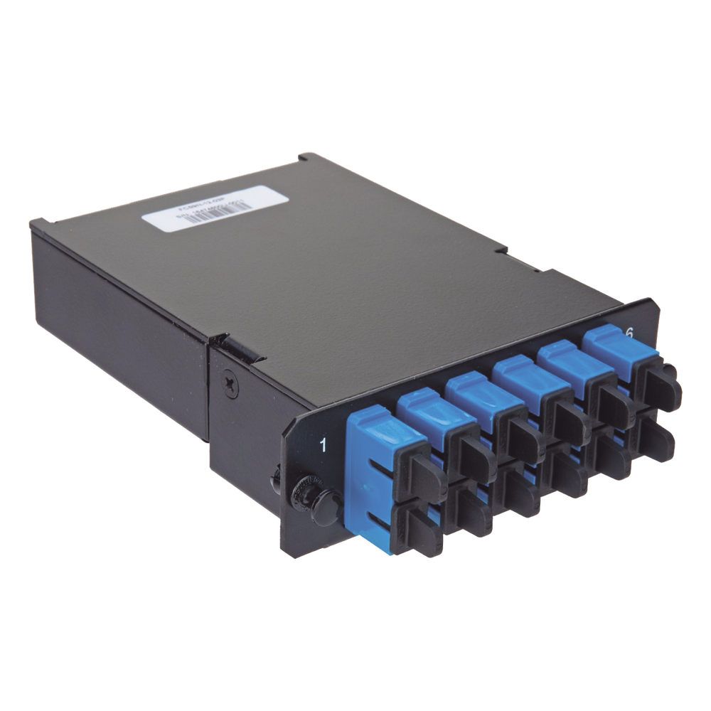 Placa Acopladora de Fibra Óptica FAP, Con 12 Pigtails y 6 Conectores LC Duplex (12 Fibras), Para Fibra Monomodo OS1/OS2, Color Azul