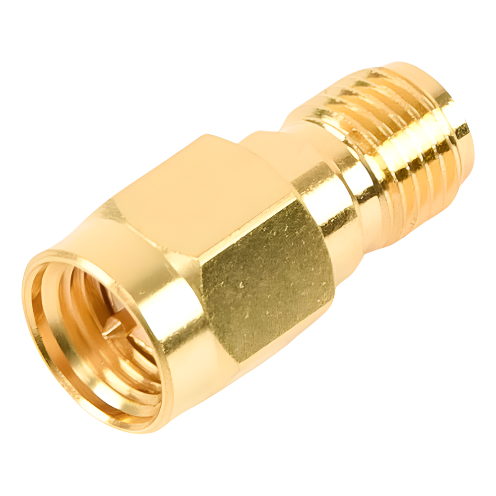 Adaptador en Línea, de Conector SMA Macho a SMA Hembra Inverso, Oro/ Oro/ Teflón.