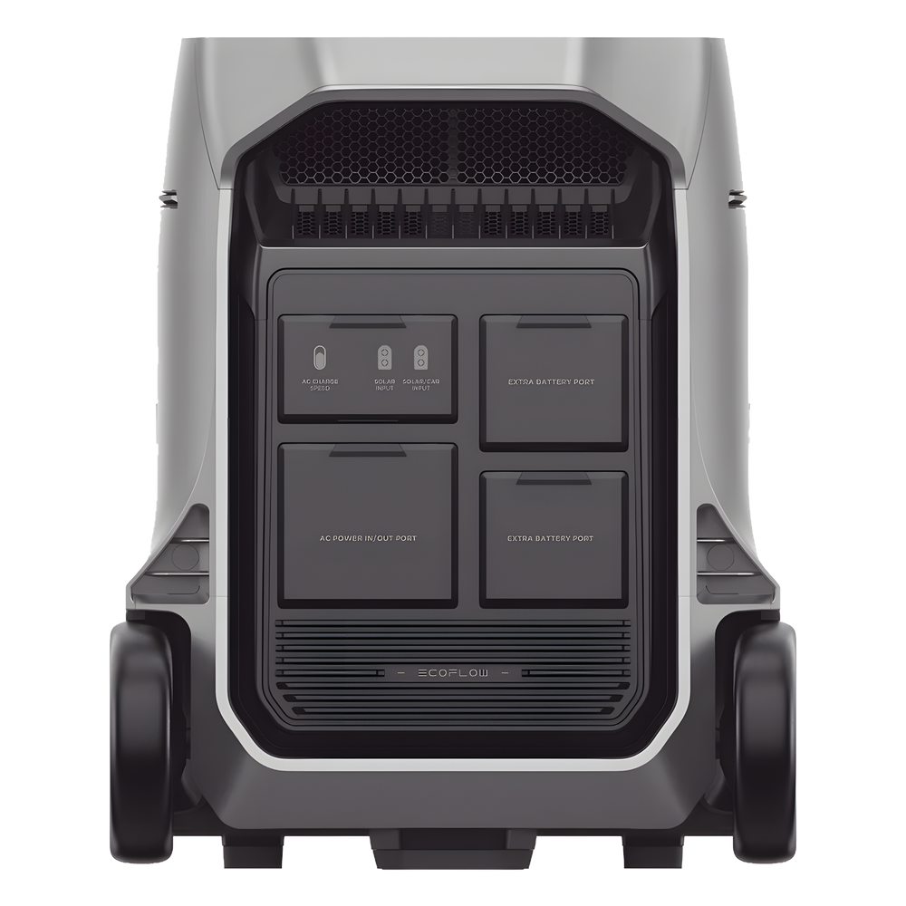 Estación de Energía Portátil DELTA PRO3 / 4096Wh Litio LFP / 5 AC 4000W (8000W Pico) / 2 USB-C 100W / Capacidad para Aumentar Respaldo / Cargador de Coche 10A a 12.6V / Conectividad WiFi y Bluetooth (App) / Carga Solar 2600W Max. (2 P