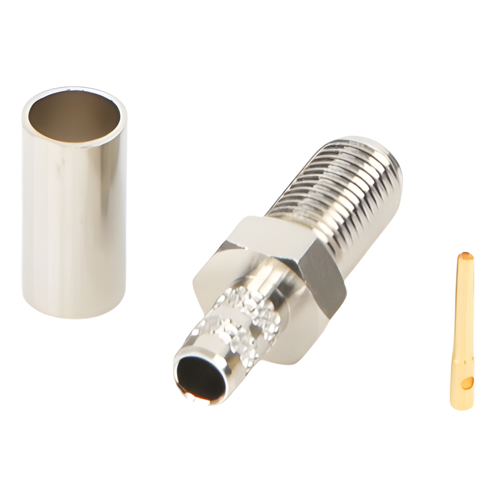 Conector SMA Hembra de Anillo Plegable para Cable RG-58/U, Niquel/ Oro / Teflón.