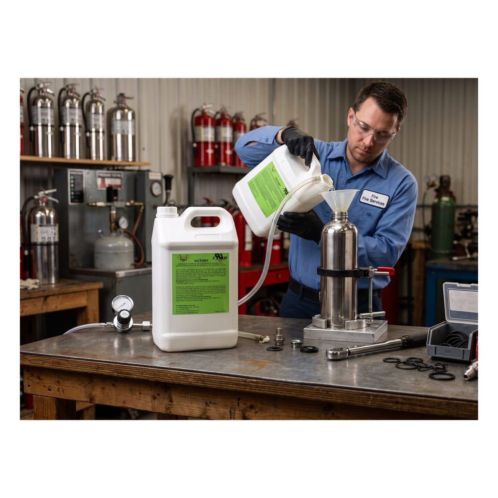 Galón para recarga de agente liquido, 6 L (1.6 gal), para extintores de cocina clase K, compatible con WC6L.