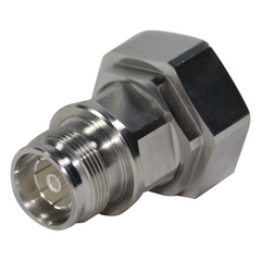 Adaptador en Línea de Conector DIN 7-16 Macho a 4.3-10 Hembra, Bronce Blanco/ Plata/ Teflón.