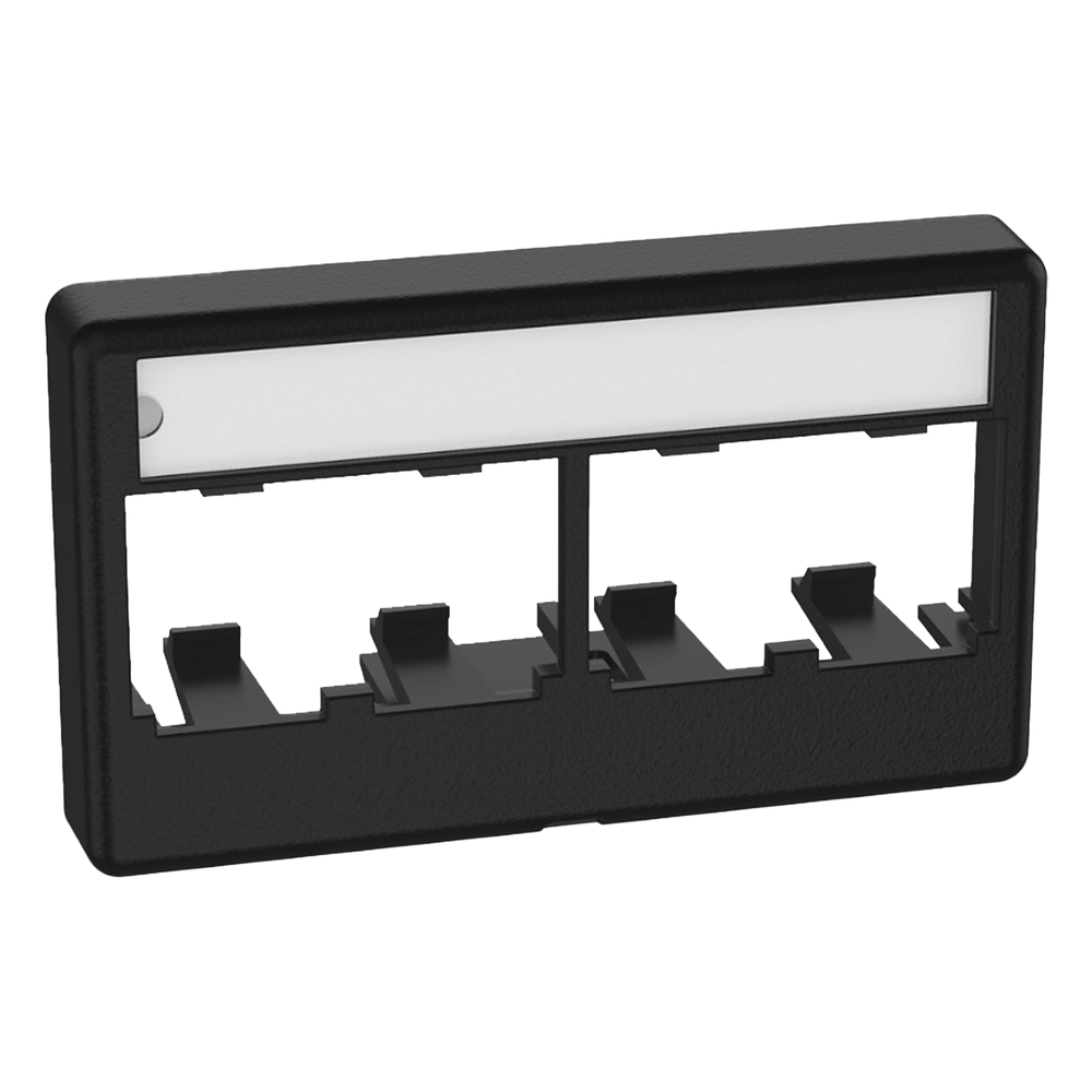 Placa de Mobiliario Modular Estándar, Salidas Para 4 Puertos Mini-Com, Con Espacio Para Etiquetas, Color Negro