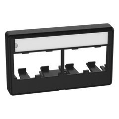 Placa de Mobiliario Modular Estándar, Salidas Para 4 Puertos Mini-Com, Con Espacio Para Etiquetas, Color Negro