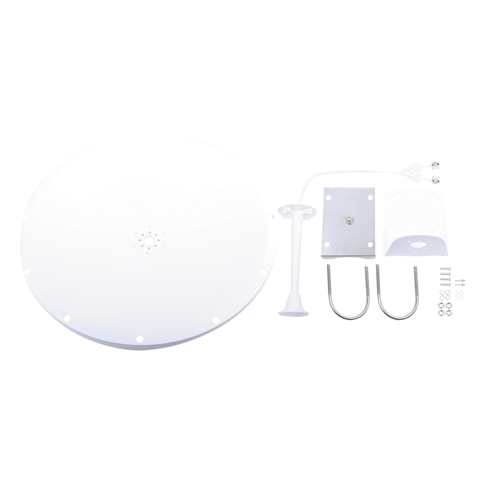 Kit de Antena y radomo, ganancia de  28 dBi, rango de frecuencia extendida (4.9 a 6.5 GHz), conectores SMA-macho inverso, incluye jumper, distancia de hasta 15 km