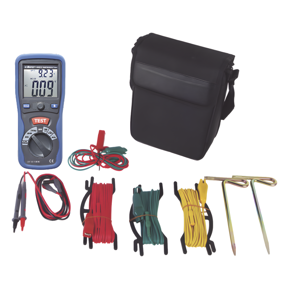 KIT de Medidor de Resistencia a Tierra Digital ( Terrómetro ), a 3 hilos  CAT III / 1000 V.
