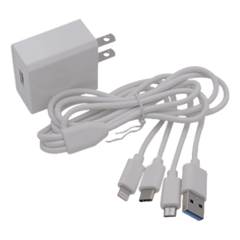 Cargador de pared USB de 5 Vcc 2A / Multi-puertos / USB-C / Micro USB / Tipo C / Lightning (iPhone) / Extensión de cable 1.2 metros