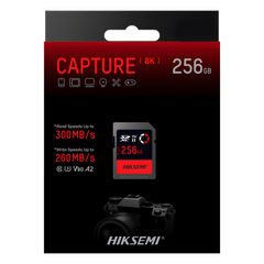 Memoria SD / 256 GB / 300 MB/s Lectura / 260 MB/s Escritura / V90 U3 / Para Video 8K Profesional / HIKSEMI CAPTURE E90
