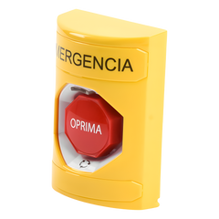 Botón de Emergencia en Español, Color Amarillo, Acción Mantenida, Girar para Restablecer y LED Multicolor