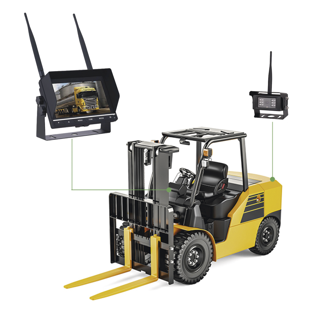 Sistema Profesional Inalámbrico de Cámara de Reversa Infrarroja y Monitor de 7" para Vehículos de Trabajo y Montacargas