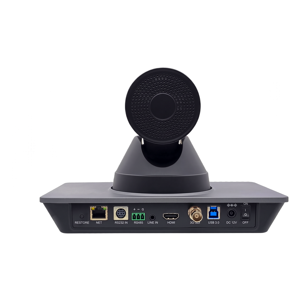 Cámara PTZ 4K Ultra-HD | Sensor CMOS 1/2.5" 8.51 MP | Resolución 4K@60fps | Zoom Óptico 12x + Digital 16x | Ángulo de Visión Horizontal 71° | Pan ±170° | Tilt ±30° | Salidas HDMI 1.4, 3G-SD