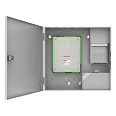 Controlador de Acceso 4 Puertas Administrable en la Nube con Hik-Connect Teams / Interfaz Web / 8 Lectores de Huella o Tarjeta / 100,000 Tarjetas / 10,000 Huellas / Incluye Gabinete y Fuente de Alimentación 12Vcd 8 A / Soporta Batería de Res