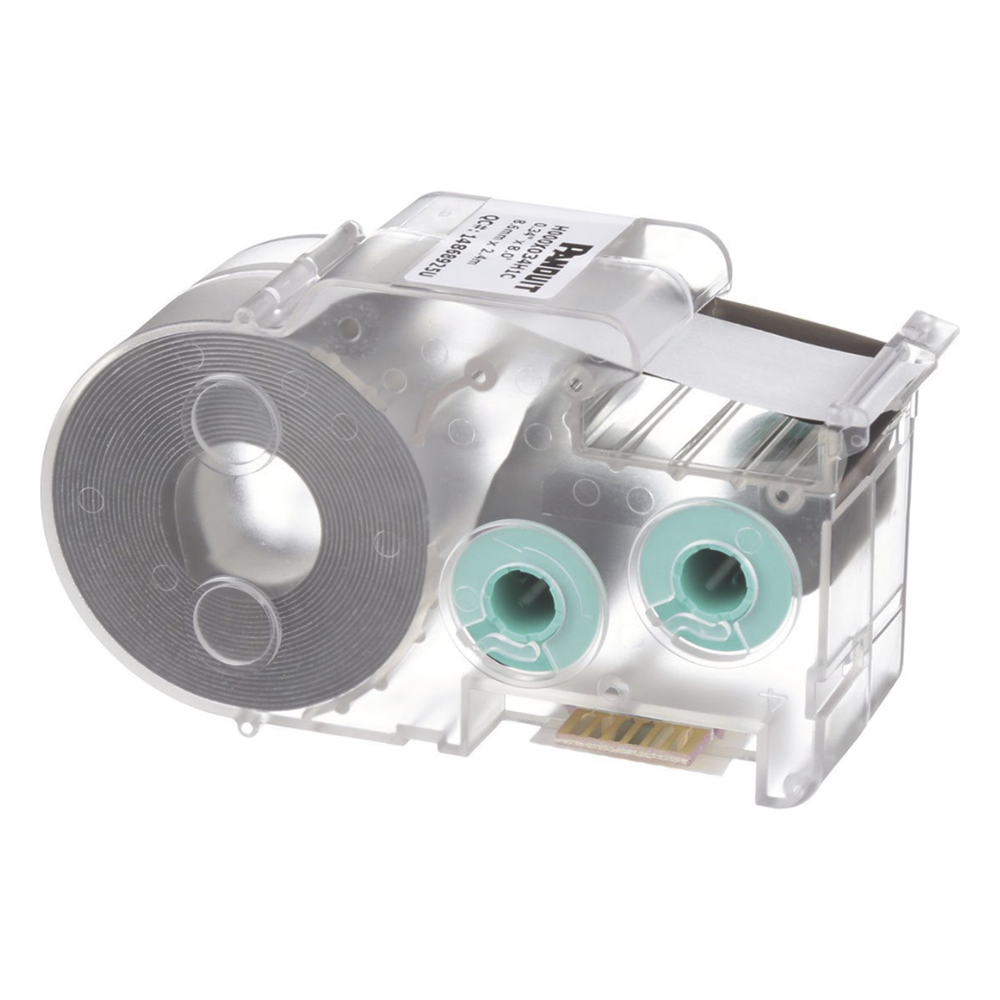 Casete de Etiquetas de Poliolefina de Cinta Continua, Tubo Termocontráctil, 8.6 mm de Ancho, 2.4 Metros (7.87 Pies) de Largo, Para Cables de 1.5 a 4.8 mm (18-12 AWG) de Diámetro, Color Blanco