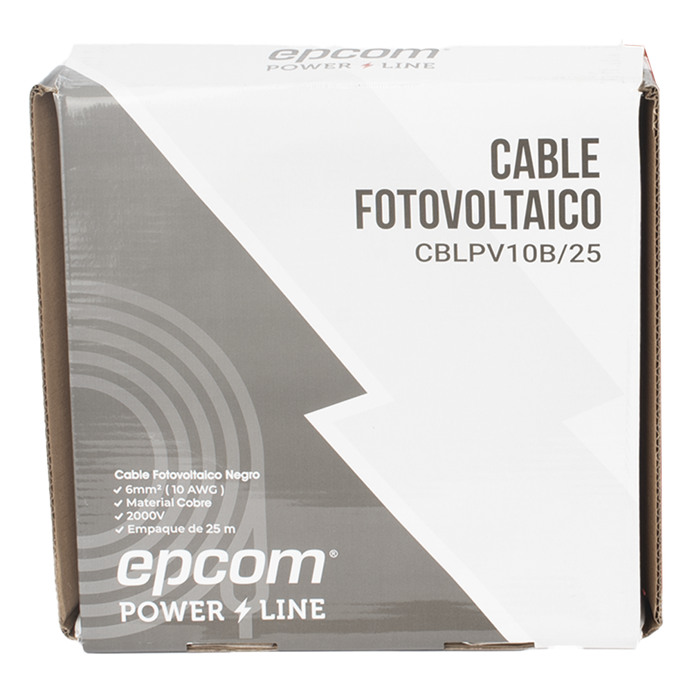 Kit de 2 rollos de 25 metros de cable fotovoltaico de cobre, rojo y negro, calibre 10 AWG (6mm²), Tipo PV,  1000/2000 V y 120°C.