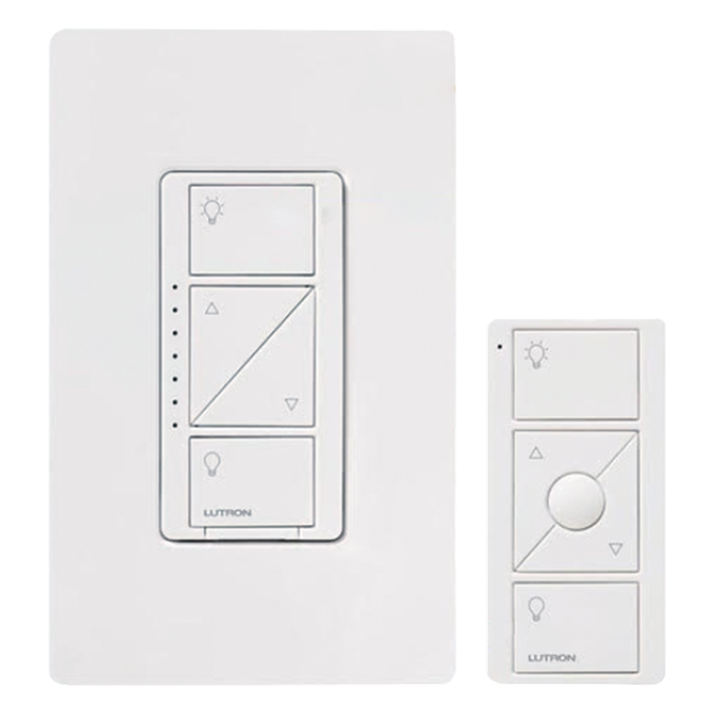 Kit de atenuador de pared inteligente sin cable neutro con control remoto Pico y placa Claro, 600 W incandescente/halógeno o 150 W LED atenuable, Caseta Wireless