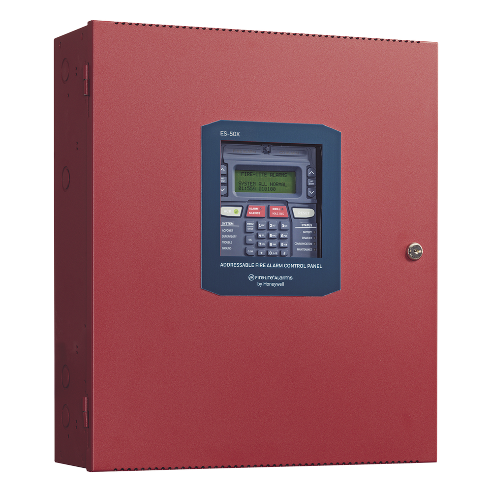 Panel de detección de incendio direccionable inteligente con comunicador dual POTS/IP preinstalado, 50 dispositivos en un lazo SLC, 2 NAC Clase A/B, programación por USB