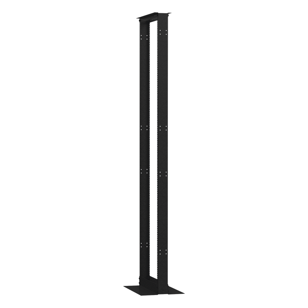 Rack de 2 Postes (Doble Perforación), Estándar 19", 45 Unidades, Fabricado en Acero, Base "L" para Anclar a Piso.
