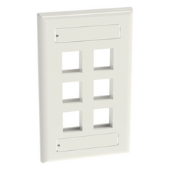 Placa de Pared Vertical, Salida Para 6 Puertos Keystone, Con Espacios Para Etiquetas, Color Blanco Mate