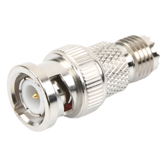 Adaptador en Línea de Conector Mini-UHF Hembra a BNC Macho, Níquel/ Oro/ Teflón.