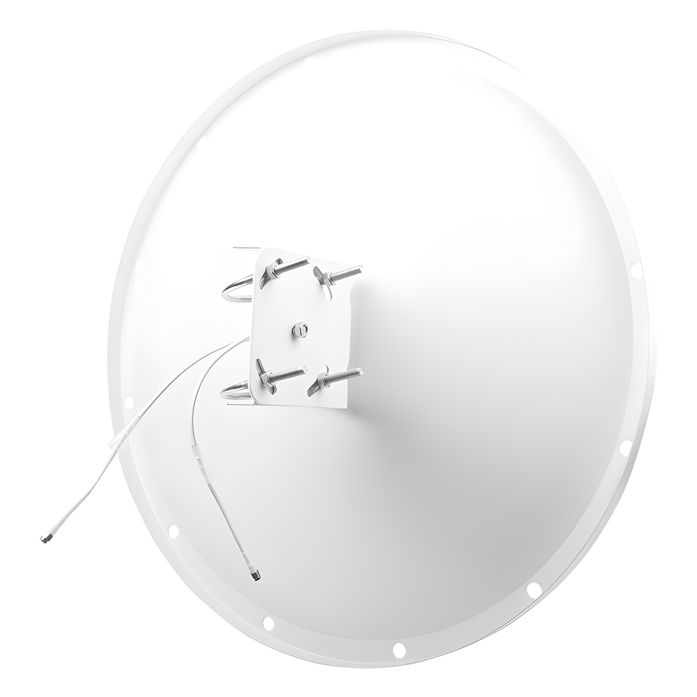 Antena Direccional con Frecuencia Extendida / 4.8 - 6.5 GHz / 28 dBi /  Jumper incluido con conector  SMA-Macho Inverso / Polaridad en 90º y 45º / Montaje incluido para torre o mástil