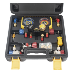 Manómetro de 4 vías con Accesorios para Gas refrigerante  R410A/ R32/ R134A/R22